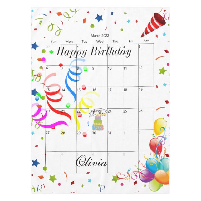 Toalha De Mesa Feliz Aniversário, Março de 2022 Tablecloth (Frente)