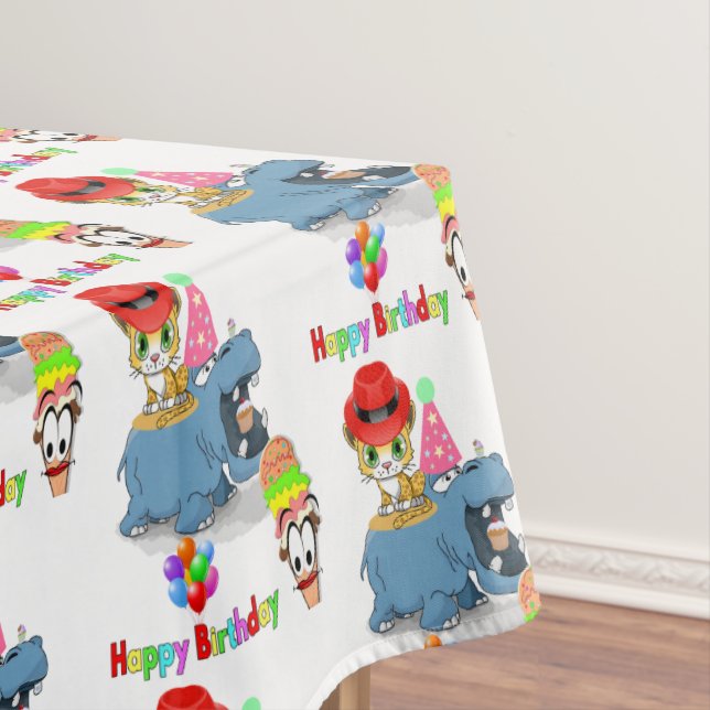 Toalha De Mesa Feliz Aniversário Tablecloth Hippopotamus (Posição Original)
