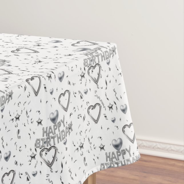 Toalha De Mesa Feliz Aniversário Tablecloth Silver Hearts (Posição Original)