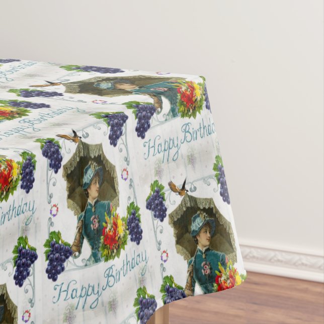 Toalha De Mesa Feliz Aniversário Tablecloth Uvas Vitorianas (Posição Original)