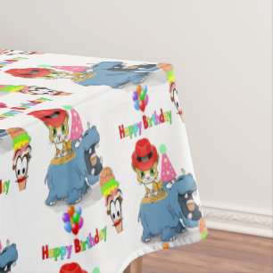 Toalha De Mesa Feliz aniversário Tableloth Hippopotamus
