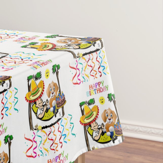 Toalha De Mesa Feliz Aniversário Tableloth Man Dog Sombrero (Posição Original)