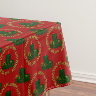 Toalha De Mesa Feliz Brilhante,Vela Verde Xmas-Tablecloth 60x84in