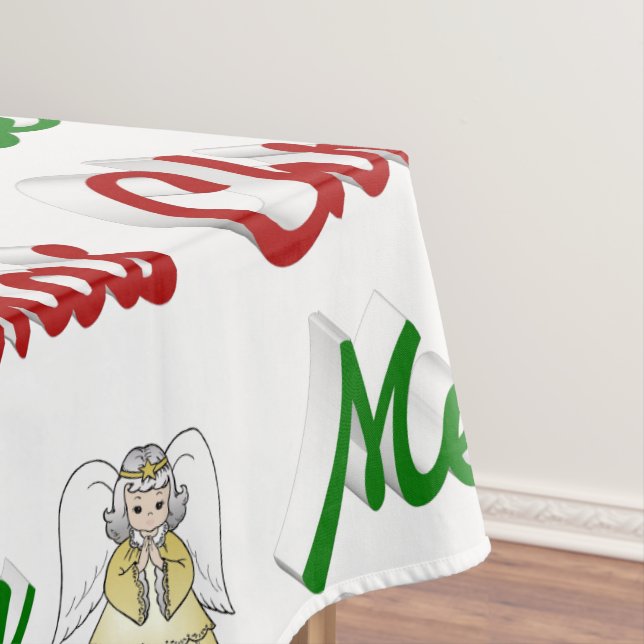 Toalha De Mesa Feliz Natal Angel red script verde (Posição Original)
