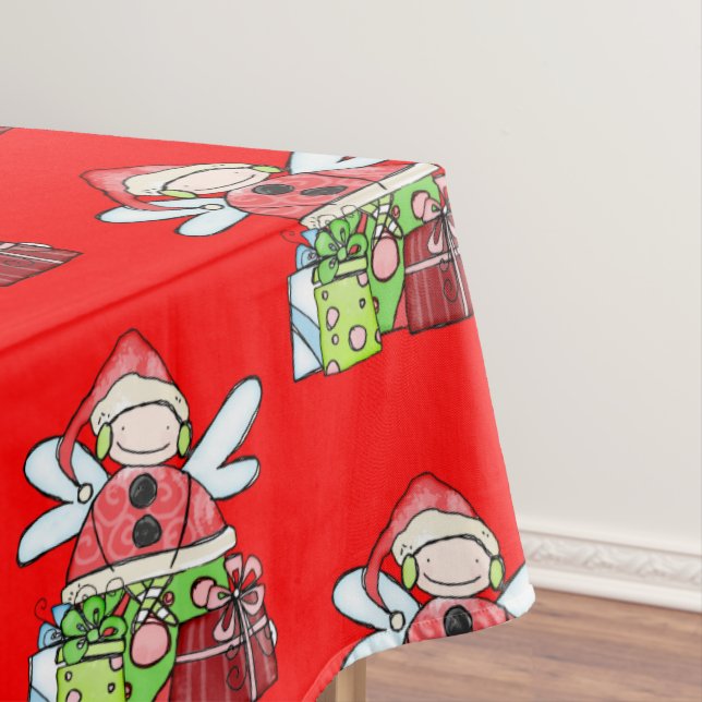 Toalha De Mesa Feliz Natal Angel Red Tablecloth (Posição Original)