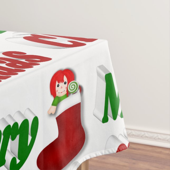 Toalha De Mesa Feliz Natal estocando a tipografia verde vermelha (Posição Original)