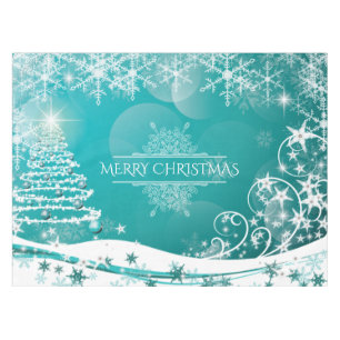 Toalha De Mesa Feliz Natal Flocos de Neve Flores de Árvore e Estr