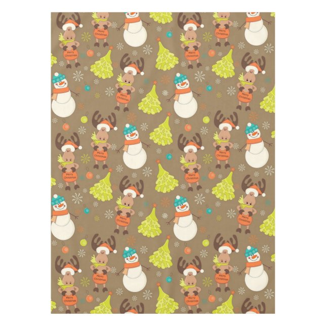 Toalha De Mesa Feliz Natal Moose E Snowman (Frente)
