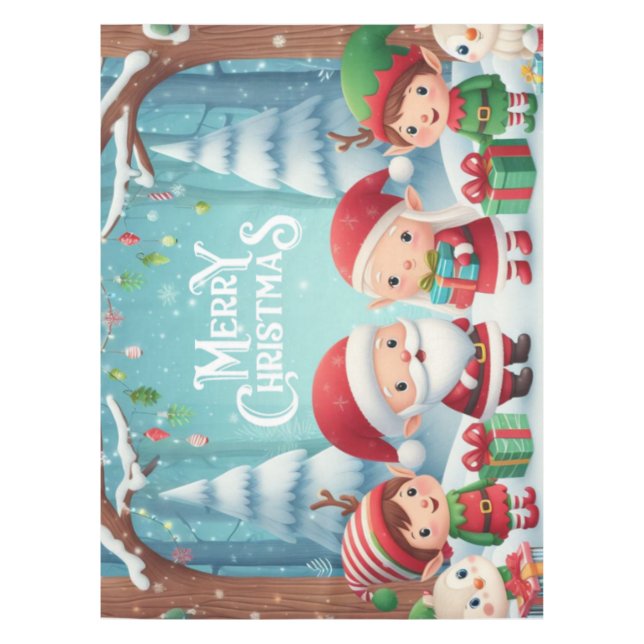 Toalha De Mesa Feliz Natal/papais noeis/elfos neve (Frente)
