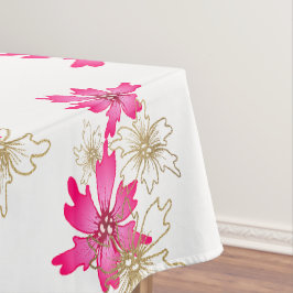 Toalha De Mesa Feliz Natal, poinsettia rosa e flor de ouro