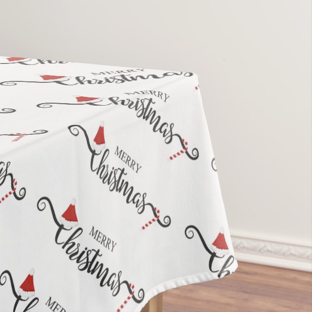 Toalha De Mesa Feliz Natal Santa Hats e Canas Doces (Posição Original)