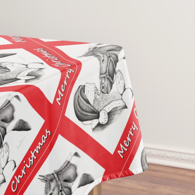 Toalha De Mesa Feliz Papai noel de Natal e Cavalo (Posição Original)