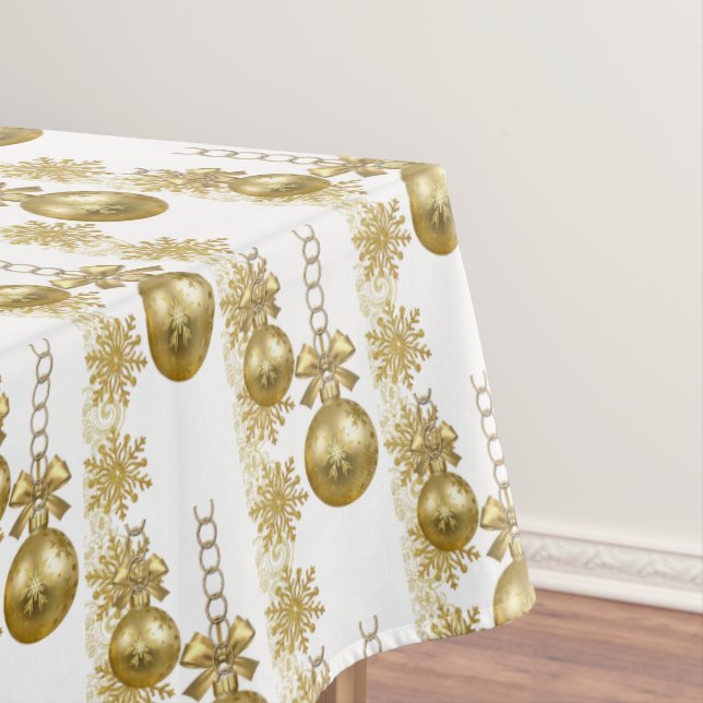 Toalha De Mesa Feliz Tablecloth de Natal, Douradas Bolas (Posição Original)