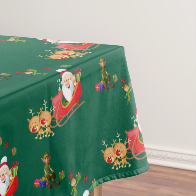 Toalha De Mesa Feliz Tablecloth de Natal, Papais noeis Verdes (Posição Original)