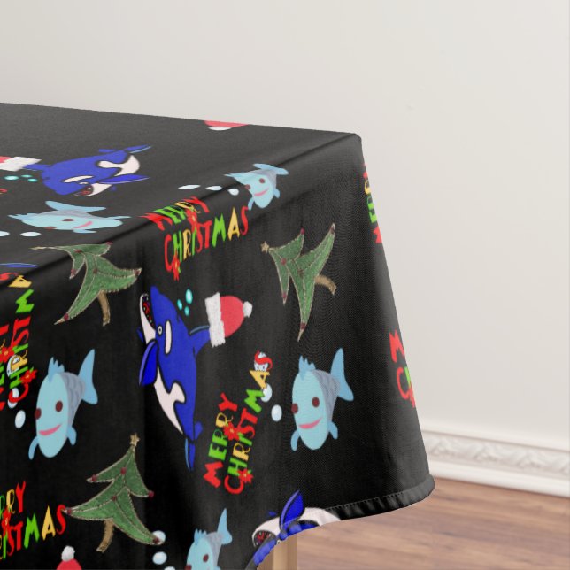 Toalha De Mesa Feliz Tablecloth de Natal, Peixe de Tubarão (Posição Original)