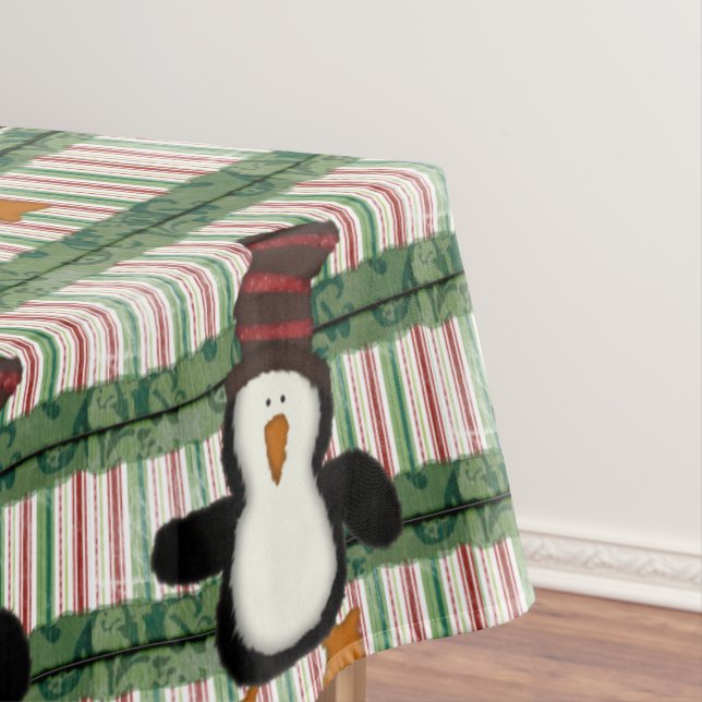 Toalha De Mesa Feliz Tablecloth de Natal, Pinguim Xadrez Verde (Posição Original)
