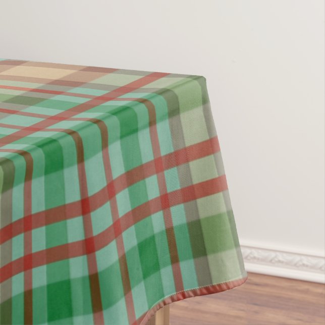 Toalha De Mesa Feliz Tablecloth de Natal, Xadrez Verde Vermelho A (Posição Original)