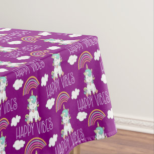 Toalha De Mesa Feliz Vibes incríveis Rainbow & Unicorn