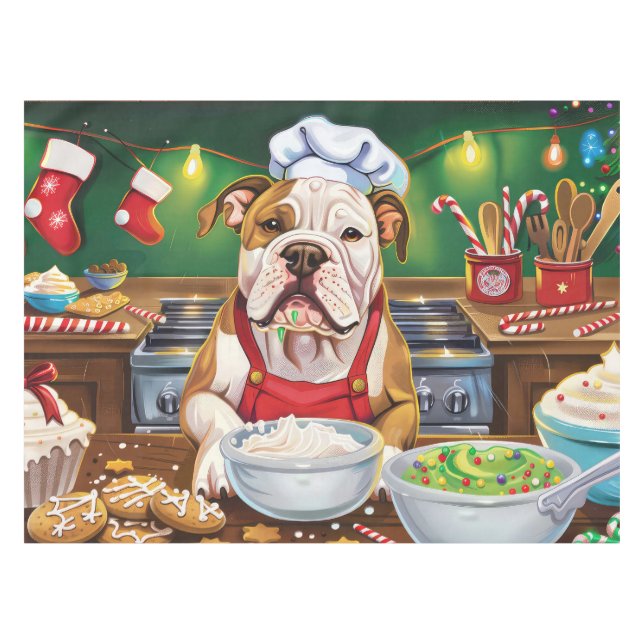 Toalha De Mesa Feriado Americano Bulldog Baking: Natal Festivo (Frente (Horizontal))