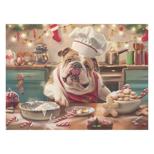 Toalha De Mesa Feriado Inglês Bulldog Baking: Natal Festivo (Frente (Horizontal))