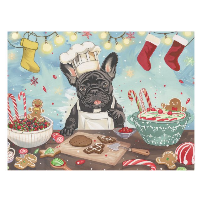 Toalha De Mesa Férias do Buldogue Francês Baking: Natal Festivo (Frente (Horizontal))