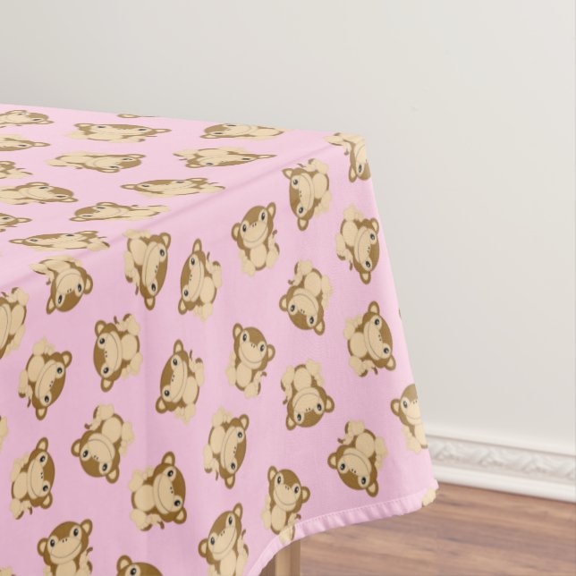 Toalha De Mesa Festa de aniversário de macaco rosa (Posição Original)