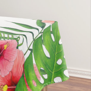 Toalha De Mesa Festa de Folhagem Tropical de Watercolor Havaiano