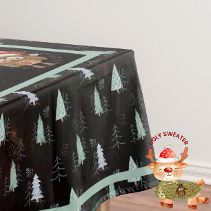 Toalha De Mesa Festa de Natal Feia Doce Animais de Natal Teal Neg