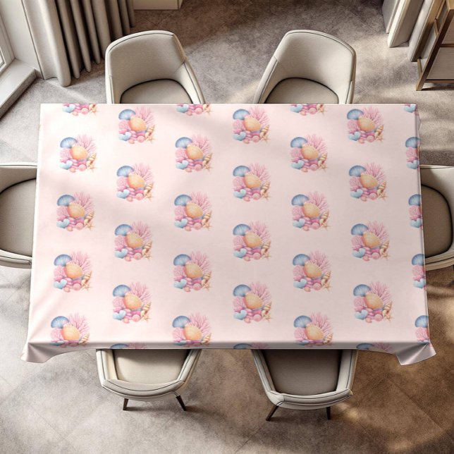 Toalha De Mesa Festa de praia de Seashell Rosa (Criador carregado)