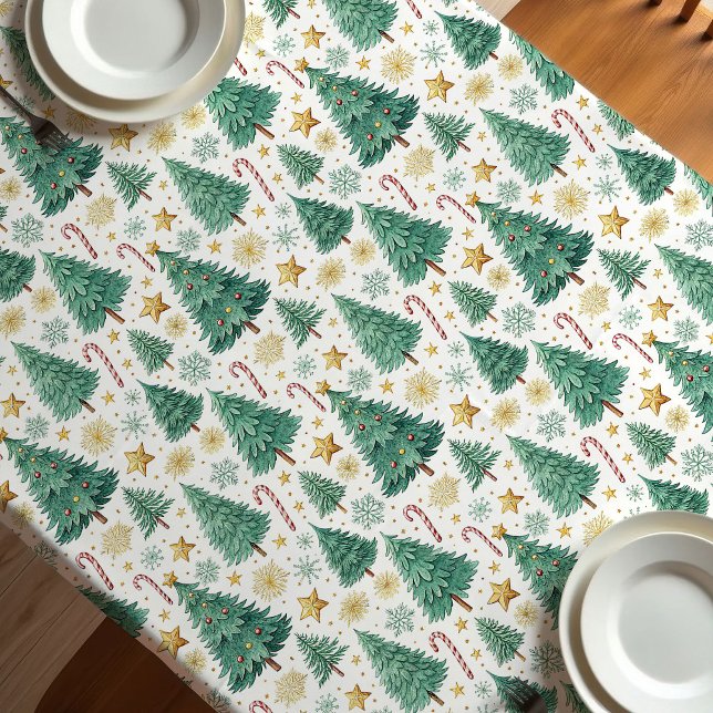 Toalha de mesa festiva de Natal moderna (Modern Christmas trees festive holiday tablecloth)