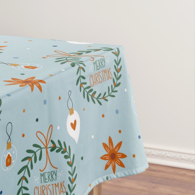 Toalha De Mesa Festivo Frita de Natal e ornamentos, Azul (Posição Original)