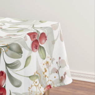 Toalha De Mesa Filiais Botânicos de Amoras Vermelhas Elegantes Na