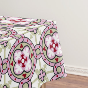 Toalha De Mesa Fita Flor de Azulejo Barcelona Vermelho Rosa Vinta