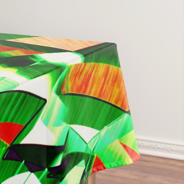 Toalha De Mesa Fitas verdes, garoa sobre fundo de coral laranja (Posição Original)