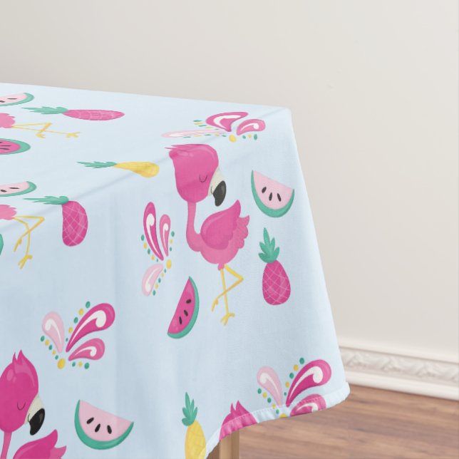 Toalha De Mesa Flamingo rosa com padrão Fruta tropical (Posição Original)