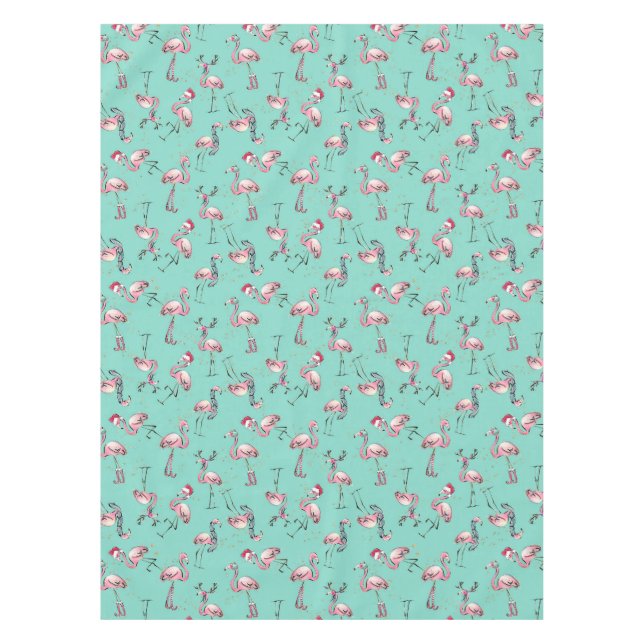 Toalha De Mesa Flamingos de Natal divertidos com Papai Noel (Frente)