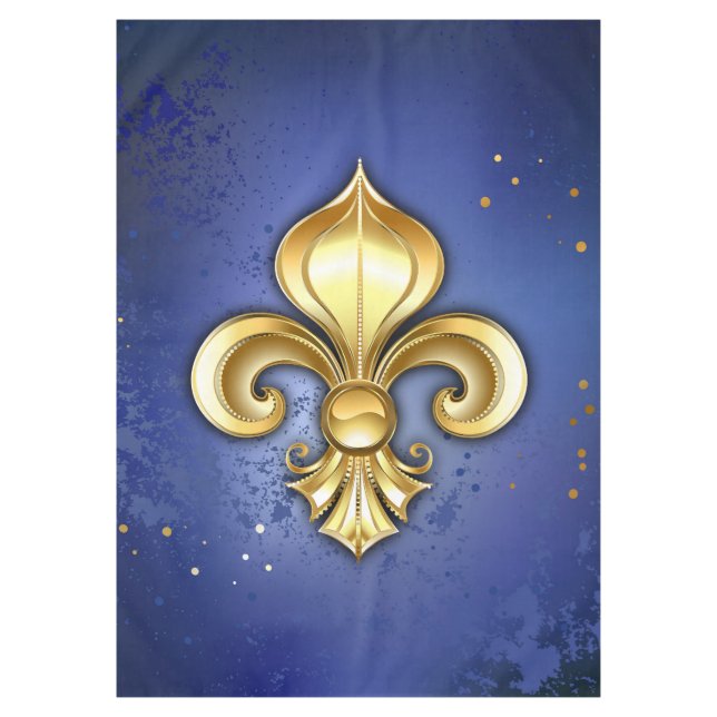 Toalha De Mesa Fleur de Lis Dourada em Azul (Frente)