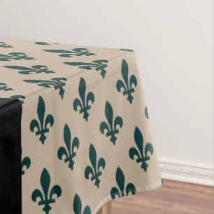 Toalha De Mesa Fleur de Lis, Verde sobre Bege, Real, Seu Nome
