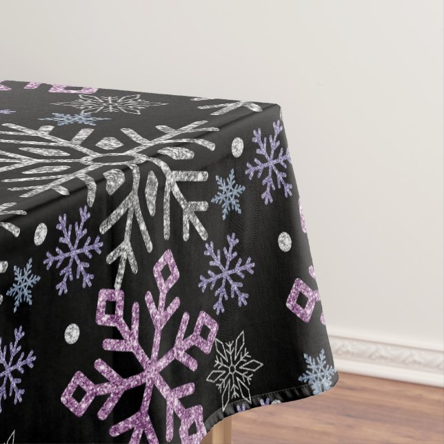 Toalha De Mesa Floco de neve Prata de Natal Roxo (Posição Original)