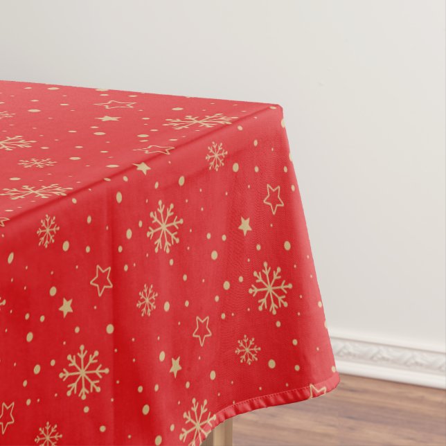 Toalha De Mesa Floco de Neve Vermelho e Dourado Tablecloth (Posição Original)
