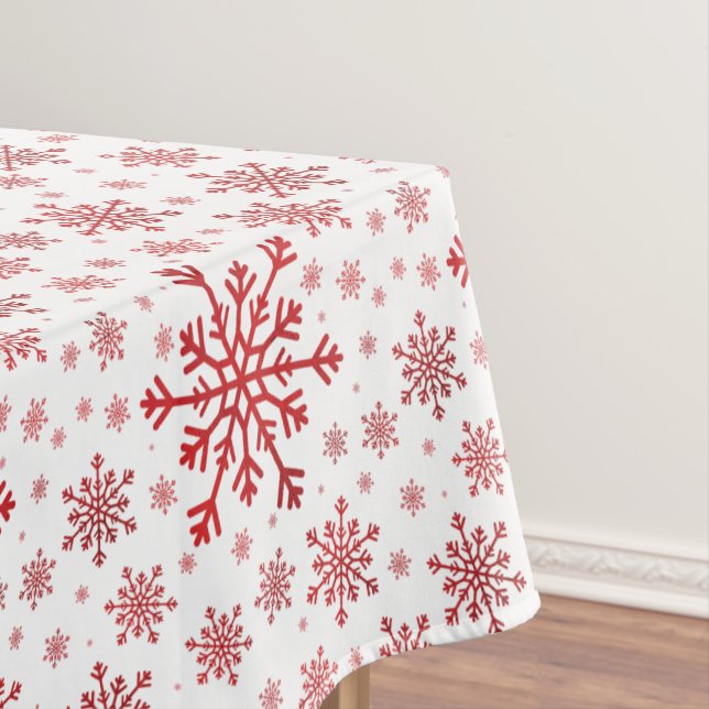 Toalha De Mesa Flocos de neve bonito de Natal Vermelho em Branco  (Posição Original)