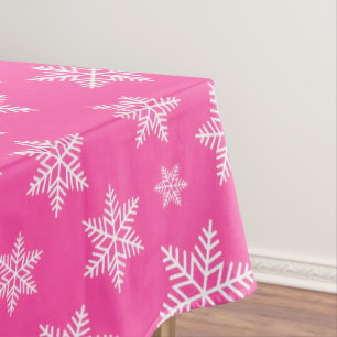 Toalha De Mesa Flocos de Neve Brancos em Padrão de Inverno Rosa