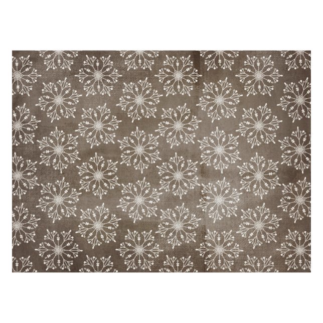 Toalha De Mesa Flocos de neve brancos em Tablecloth marrom (Frente (Horizontal))