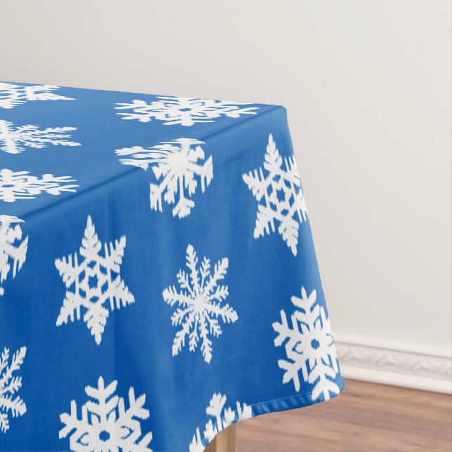 Toalha De Mesa Flocos de neve de ikat - Azul de cobalto e branco (Posição Original)