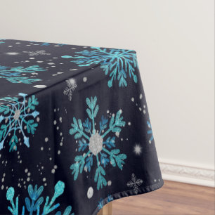 Toalha De Mesa Flocos de Neve de Inverno Azul e Prata