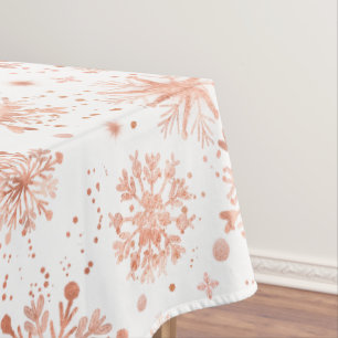 Toalha De Mesa Flocos de Neve de Rosa Dourado no Branco