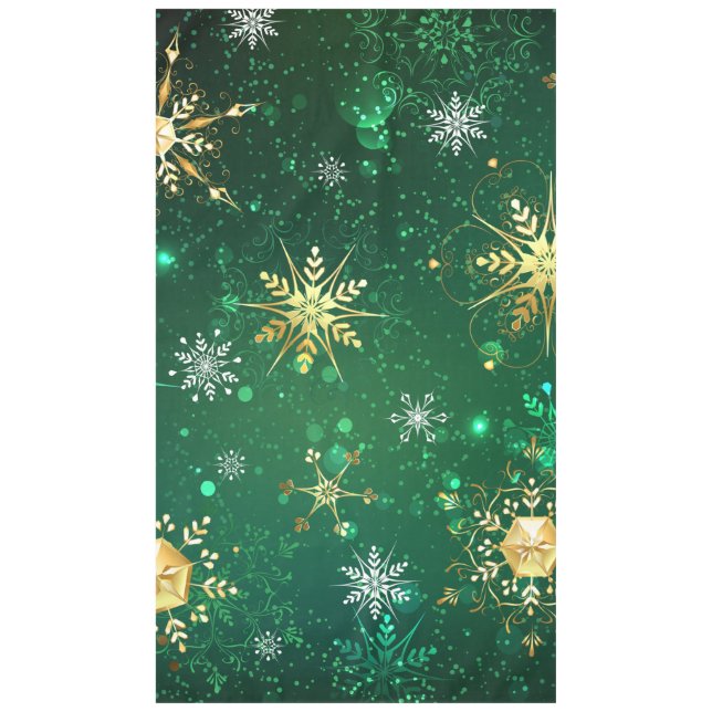 Toalha De Mesa Flocos de neve do Ouro Xmas em fundo verde (Frente)