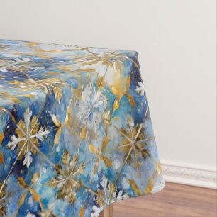 Toalha De Mesa Flocos de neve Dourados de Natal Branco Azul