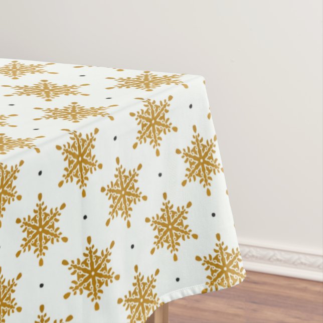 Toalha De Mesa Flocos de neve Dourados no inverno Branco (Posição Original)