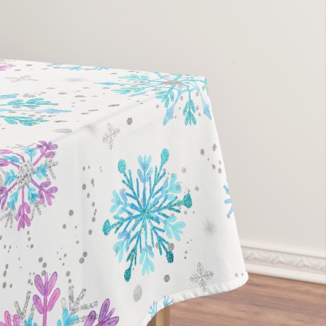 Toalha De Mesa Flocos de Neve Inverno Roxo e Azul (Posição Original)